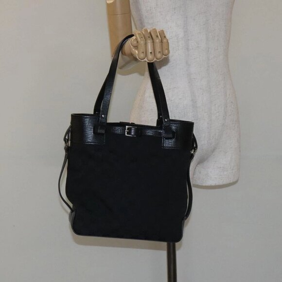 GUCCI GG Canvas Tote Bag Black Silver 107757 Auth - Picture 1 of 15